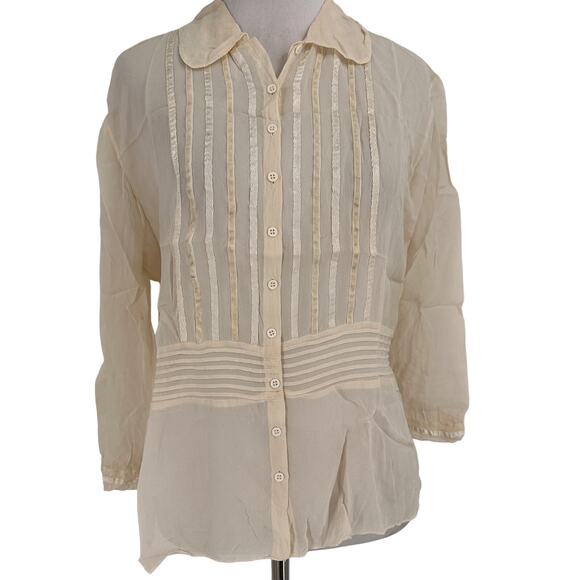 Anthro Tapemeasure Cream Sheer Silk Button Up Blouse Size 10 - Picture 1 of 6